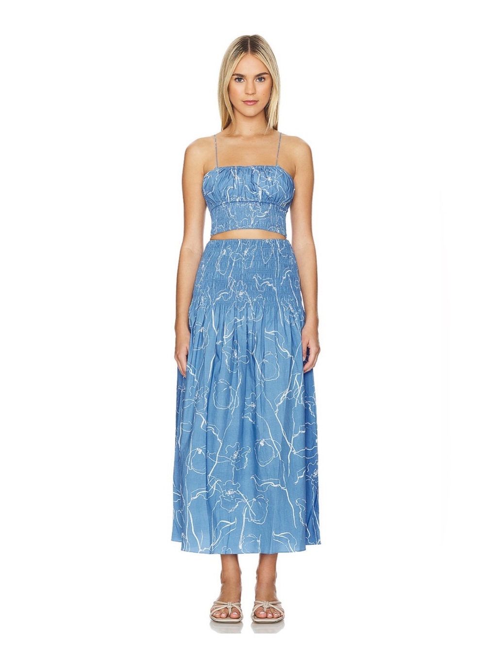Faithfull the Brand Blue Floral Smocked Skirt Set